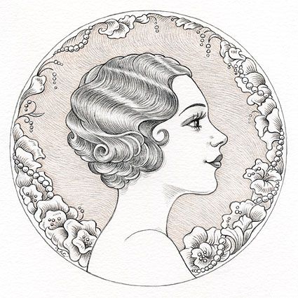 Busy Drawing Illustration Blog: 1920s glamour girl for Illustration Friday: "Yesterday" by Laurie A. Conley Flapper Tattoo, Busy Drawing, Ink Line Art, Blog Illustration, Art Deco Drawing, Erte Art Deco, Art Deco Tattoo, Art Deco Lady, American Traditional Tattoo