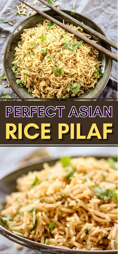 This Asian rice pilaf brings rice to a new level with it's wonderfully savory flavor and tastes amazing paired with grilled meats or fish. Simple Asian Rice, Rice Pilaf Recipe, Pilaf Recipe, Rice Side Dish Recipes, Potluck Side Dishes, Grilled Tuna, Asian Rice, Comfort Casseroles, Rice Side