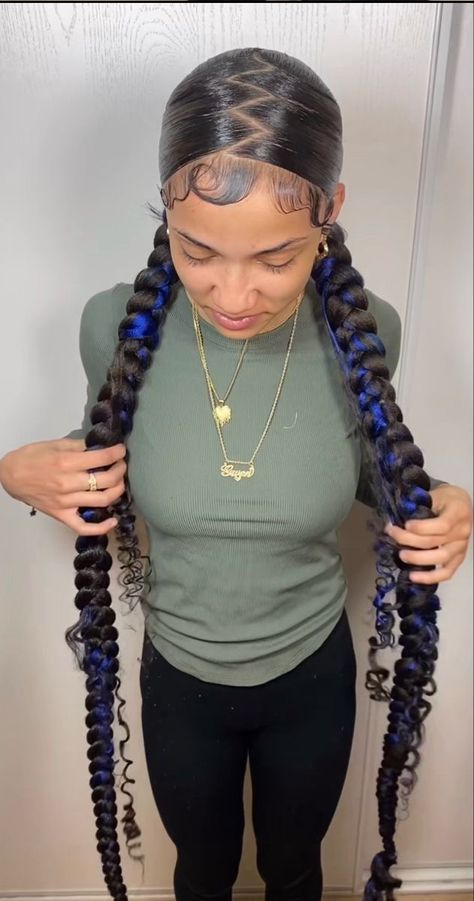 Two Braids Hairstyle Black Women Color, Hairstyles To Try On Mannequins, Two Braid Ponytail Hairstyles, 4 Pigtail Braids, One Braided Ponytail Hairstyles, Pretty Braided Ponytails, 2 Braided Hairstyles For Black Women, Two Braided Ponytail For Black Women, Simple Weave Hairstyles