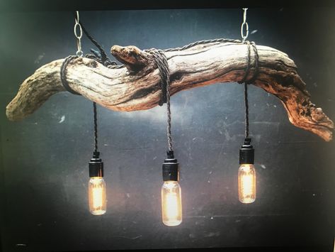 Driftwood Chandelier, Spanish Home Decor, Driftwood Lamp, Vintage Bulb, Diy Chandelier, 3 Light Chandelier, Filament Bulb, Rustic Lighting, Wood Lamps