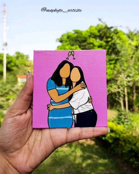 Painting For Teachers Day, Friendship Paintings, Best Friend Canvas, Happy Rakhi, Disney Canvas Art, Disney Canvas, Friend Painting, Camera Art, Diy Birthday Gifts For Friends