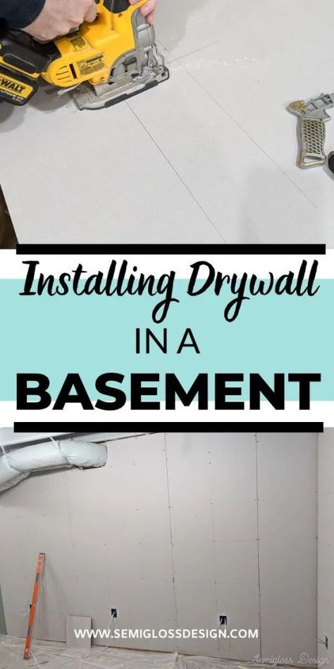 Learn how to install basement drywall with this step by step tutorial. Get tips for making drywall installation easier and how to get accurate cuts. Drywalling Basement, Basement Diy, Hanging Drywall, Basement Decoration, Dream Basement, Basement Remodel Diy, Drywall Installation, Stairs Makeover, Remodel Diy