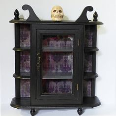 Curio Cabinet Displays, Wall Curio Cabinet, Wall Display Cabinet, Goth Stuff, Redo Cabinets, Kitchen Furniture Storage, Jewelry Box Makeover, Dragon Glass, Witchy Aesthetic