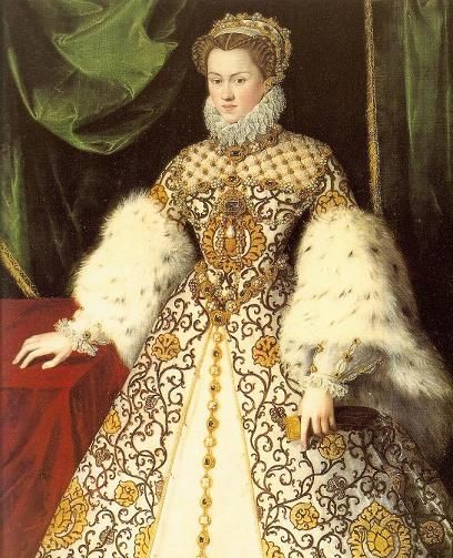 1574 -The Archduchess Elisabeth of Austria (1554-1592). She was a daughter of Holy Roman Emperor Maximilian II and his wife, The Infanta María of the Spains  Archduchess of Austria. She was Queen of France (1570-1574) as the wife of King Charles IX. She had no surviving children. 1500s Clothing, 1500s Fashion, Elisabeth Of Austria, Queen Of France, Elizabethan Fashion, 16th Century Fashion, Tudor Fashion, Elizabethan Era, Van Der Straeten