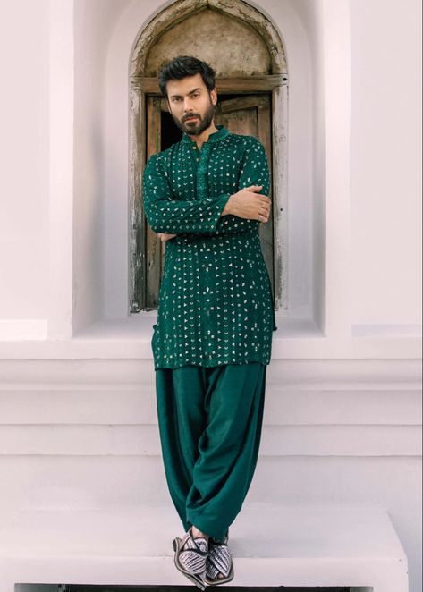 Raw Silk Kurta, Fawad Khan, Pakistani Kurta, Wedding Kurta For Men, Mens Kurta Designs, Indian Look, Embellished Collar, Silk Kurta, Shalwar Kameez