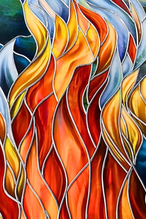 Stained Glass Flames Fire, Stained Glass Fire, Stained Glass Abstract, Just A Taste, Fire Works, Sacred Architecture, Glass Designs, Stained Glass Designs, Windows Doors