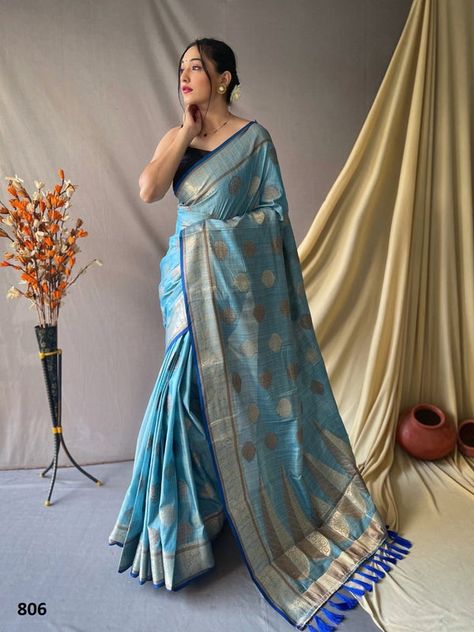 Light Blue Saree Contrast Blouse, Blue Saree Contrast Blouse, Light Blue Saree, Blue Cotton Saree, India Traditional Dress, Saree Contrast Blouse, Designer Silk Saree, Glamorous Saree, Sarees Pattu