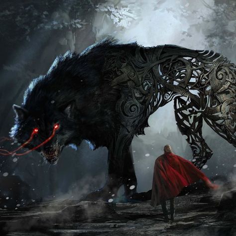 Fenris Wolf (Marvel Cinematic Universe) | Villains Wiki | FANDOM powered by Wikia Giant Wolf, Fenrir Tattoo, Lup Singuratic, Wolf Craft, Creature Fantasy, Fantasy Wolf, Art Noir, Werewolf Art, Fantasy Beasts