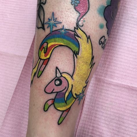 Lady Rainicorn Tattoo, Lady Rainicorn, Cute Thigh Tattoos, Learn To Tattoo, Kawaii Tattoo, Makeup Tattoos, Body Modifications, Body Mods, Thigh Tattoo