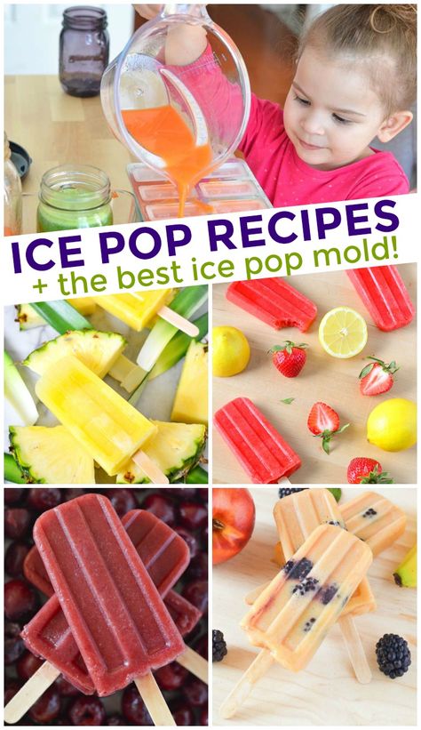 Homemade Ice Pop Recipes for a healthy, nutritious dessert! Today we're sharing our favorite ice pop mold, plus a bunch of ice pop recipes. Homemade Ice Pops Recipes, Freeze Pop Recipes, Homemade Ice Pops, Nutritious Desserts, Ice Pop Recipes, Smoothie Recipes For Kids, Healthy Food Ideas, Slushie Recipe, Eat Healthy Food