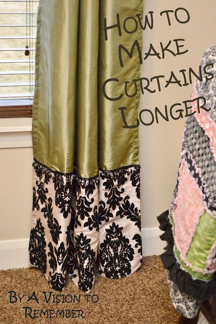 How to Make Regular Curtains Longer and Add Embellishments for Custom Curtains | A Vision to Remember All Things Handmade Blog: How to Make Regular Curtains Longer and Add Embellishments for Custom Curtains Make Curtains Longer, Lengthen Curtains, Make Curtains, Rag Quilt Patterns, No Sew Curtains, Plain Curtains, Green Curtains, How To Make Curtains, Top Sewing Pattern