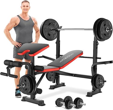 OppsDecor 600lbs Adjustable Weight Bench Workout Bench with Squat Rack 6 in 1 Olympic Weight Bench Multi-Function Leg Developer Preacher Curl and Barbell Rack Incline Seat for Indoor Home Gym Fitness Exercise Equipment Weight Bench Workout, Indoor Home Gym, Workout Bench, Bench Workout, Adjustable Weight Bench, Weight Bench, Squat Rack, Home Gym, Strength Training