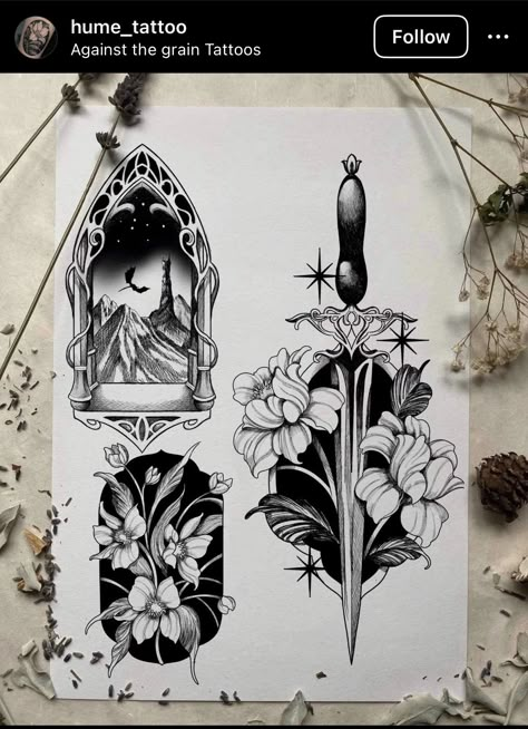 Neo Traditional Witchy Tattoos, Blackwork Nature Tattoo, Witchy Nature Tattoo, Art Nouveau Floral Tattoo, Art Nouveau Tattoo Flower, Blackwork Tattoo Design Drawings, Art Nouveau Tattoo Design, Art Nouveau Tattoo, Nouveau Tattoo