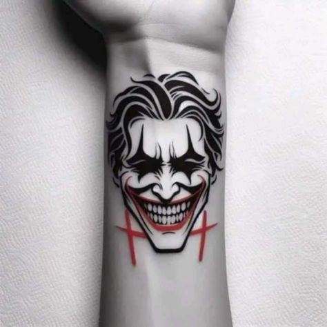 Fancy Tattoo For Man, Joker Smile Hand Tattoo, Tato Joker, Joker Face Tattoo, Star Wars Tattoo Sleeve, Rug Tattoo, Viking Compass Tattoo, Joker Tattoos, Joker Tattoo Design