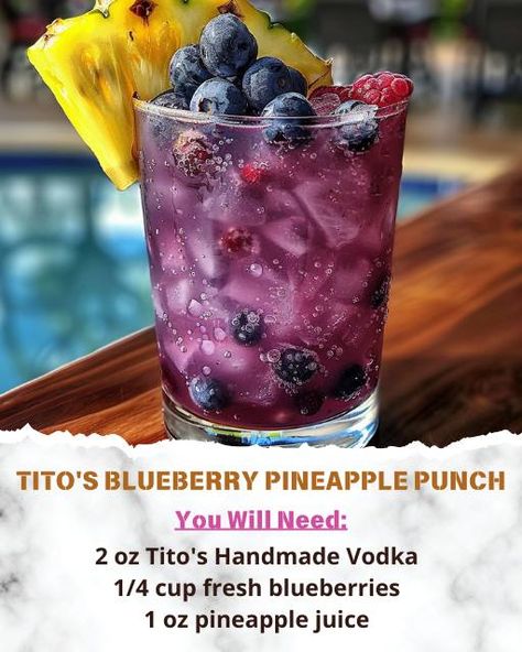 Karla's Recipes | 🍍Tito's Blueberry Pineapple Punch🍹 | Facebook Alcoholic Drinks Vodka, Pineapple Juice Recipes, Vodka Punch, Alcohol Beverages, Pretty Alcoholic Drinks, Alcholic Drinks, Pineapple Punch, Blueberry Juice, Brunch Drinks