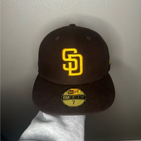 San Diego Padres SD Era 59fifty MLB Fitted Hat Cap Flat Brim Brown Mlb Hat, San Diego Hat, San Diego Padres, Fitted Hat, Hat Cap, Fitted Hats, New Era, Mlb, San Diego