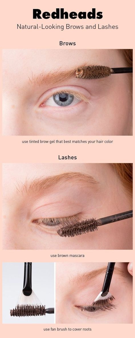 If your eyebrows and lashes are fair and you're looking to darken them, you can use a tinted brow gel and fan brush. #BuzzFeed #HowtobeaRedhead Eyebrows Redheads, Eyebrows And Lashes, Makeup Tips For Redheads, Redhead Makeup, Mekap Mata, Tinted Brow Gel, Brown Mascara, Smink Inspiration, Fan Brush