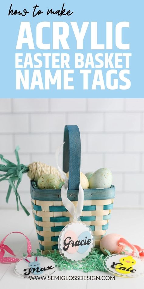 Make cute acrylic name tags for Easter baskets with your Cricut. These adorable name tags feature bunnies, chicks, and eggs. Stencil Vinyl, Vintage Inspired Decor, Easter Basket Diy, Diy Tags, Diy Cricut, Iron On Vinyl, Cricut Tutorials, Name Tags, Vinyl Projects