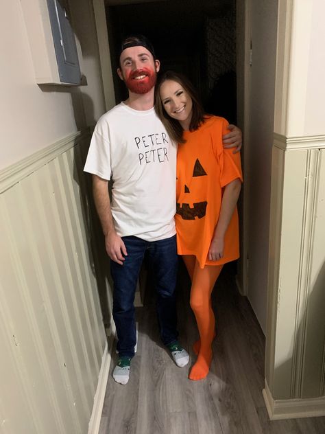 Couple Tshirt Halloween Costumes, Fast Couple Costumes, Devils Lettuce Couples Costume, Pumpkin Eater Couple Costume, Peter Peter Pumpkin Eater Costume Couple, Couple Halloween Costumes Interracial, Halloween Costumes Tv Shows, Husband Wife Halloween Costumes, Halloween Outfit Couple