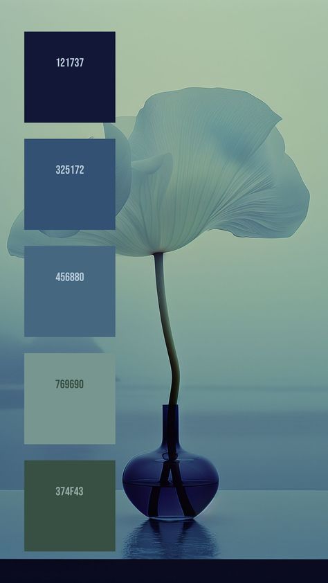 Colors:
121737
325172
456880
769690
374F43 Cool Tone Colour Palette, Blue Complementary Color Palette, Green Blue Interior, Light Blue Color Palette, Blue Complementary Color, Flower In A Vase, Christmas Color Palette, Monochrome Background, Website Color Palette