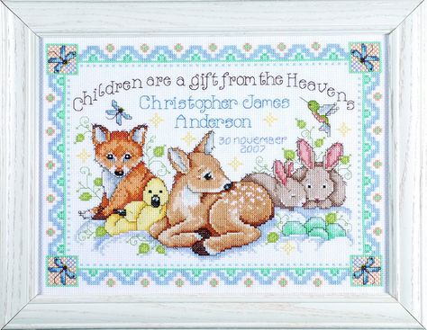 Cross Stitch Birth Record Kits Make Beautiful Baby Gifts Joan Elliott Cross Stitch, Birth Cross Stitch, Birth Announcement Cross, Birth Sampler, Sampler Cross Stitch, Birth Records, Baby Cross Stitch Patterns, Baby Cross Stitch, Runner's World