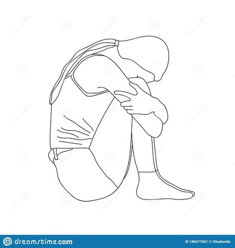 Person Hugging Knees Drawing, Person Sitting On Floor Drawing, Head On Knees Pose, Sitting Crying Pose Reference, Person Hugging Knees, Head In Knees Drawing Reference, Person Thinking Drawing, Hugging Knees Pose Drawing, Hugging Knees