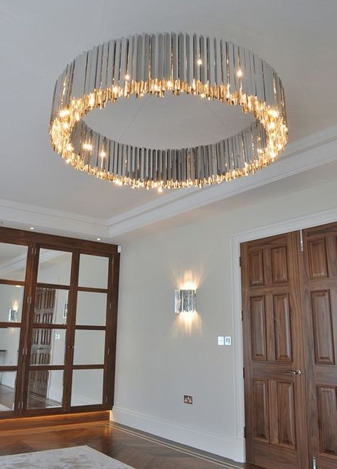 Chandelier Close To Ceiling, Entry And Dining Room Lighting, Simple Dining Room Lighting, Chandalear Lighting, Entry Way Chandelier Ideas, Shanderlear Lights, Contemporary Lighting Chandelier, Chandelier Design Modern, Tall Chandelier