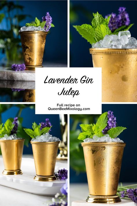 lavender gin julep recipe cocktail, lavender, gin, julep recipe, cocktail recipe, cocktail idea Lavender Gin Cocktail, Pink Lemonade Margarita, Lavender Gin, Mint Julep Recipe, French Cocktails, Mint Cocktails, Best Cocktails, Gin Drinks, Spring Cocktails