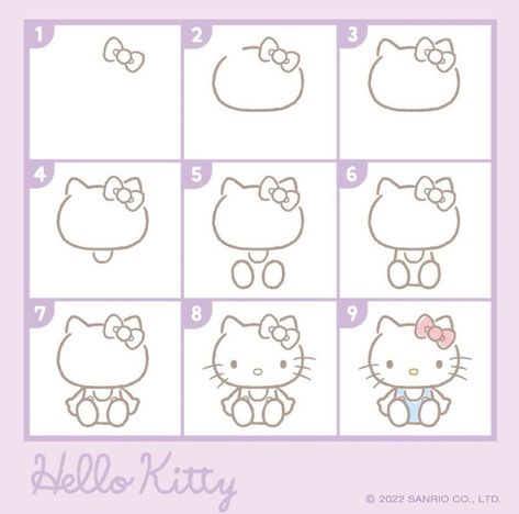 Draw Sea Animals, Draw Hello Kitty, Draw Sea, Hello Kitty Nails Art, ليلو وستيتش, Diy Hello Kitty, Hello Kitty Colouring Pages, Images Hello Kitty, Cute Easy Doodles