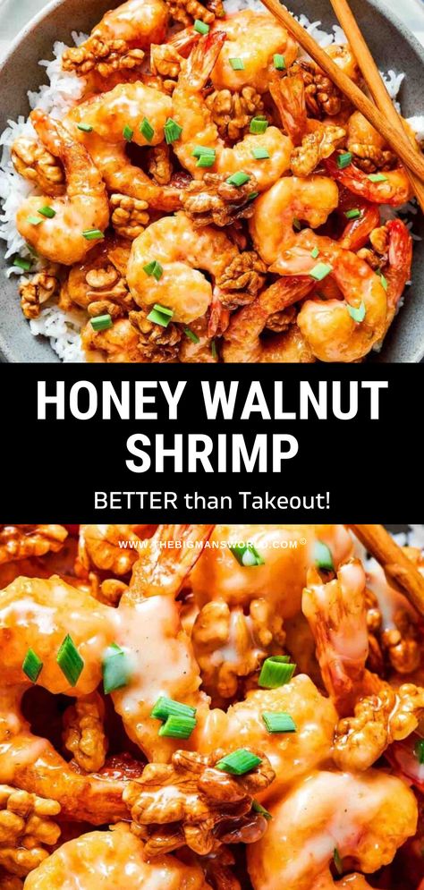 Make restaurant-style honey walnut shrimp at home in under 20 minutes. Serve this delicious recipe featuring crispy shrimp in a sweet, silky mayo sauce and crunchy walnuts with rice for a quick weeknight meal. Healthy Honey Walnut Shrimp, Asian Shrimp Recipes Chinese Food, Hot Honey Walnut Shrimp, Easy Honey Walnut Shrimp, Shrimp Walnut Recipes, Healthy Shrimp Dishes, World Food Recipes, Honey Walnut Shrimp Recipe Easy, Unique Shrimp Recipes