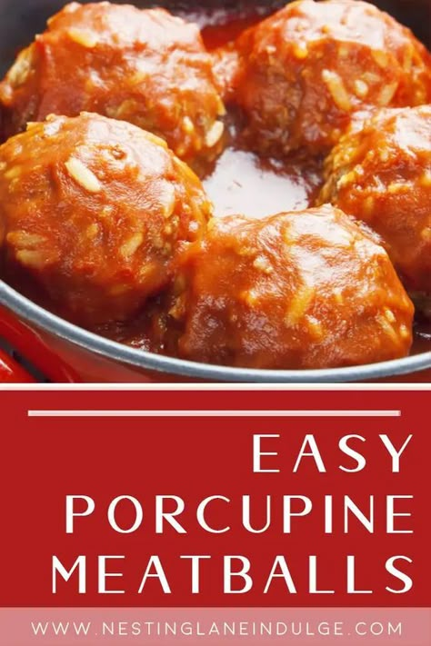 Easy Porcupine Meatballs are a classic dish that's simple to make. Made with ground beef, rice, egg, and a blend of seasonings, these meatballs are smothered in a savory tomato sauce that's made with tomato soup, water, and Worcestershire sauce. This recipe takes only minutes to prep and cooks in a single skillet, making cleanup a breeze. The result is tender, juicy meatballs that are packed with flavor and have a fun, porcupine appearance thanks to the rice mixed into the meat. Porcupine Meatballs Easy Tomato Soup, Oven Porcupine Meatballs, Meat Ball Soup Recipe, Porcupine Meatballs Tomato Soup, Porcupine Meatballs Easy, Tractor Meals, Meatballs Ground Beef, Porcupine Balls, Porcupine Meatballs Recipe