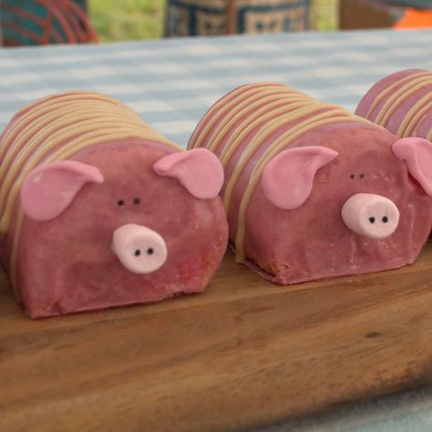 Mini Piggy Rolls, Piggy Rolls, Ravneet Gill, Chocolate Cream Cheese Icing, British Snacks, Piggy Cake, British Bake Off Recipes, Frosted Cupcakes, Prue Leith