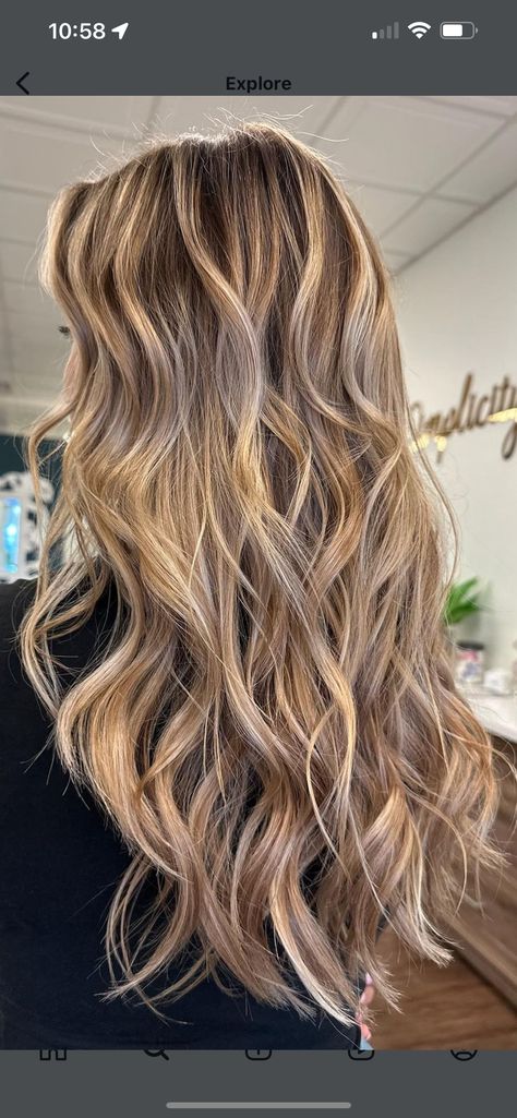 Full Balayage Hair, Honey Blonde Foils, Honey Blonde Root Smudge, Blonde Foils On Brown Hair, Long Hair Honey Balayage, Honey Blonde Full Balayage, Carmel Blonde Highlights, Full Blonde Highlights On Brown Hair, Vanilla Almond Butter Highlights