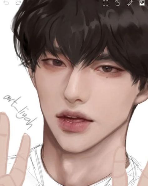 Semirealism Art Male, How To Render Face, Guy Art Reference, Semi Realism Male, Semi Realistic Drawing Male, Men Drawing Sketches, Male Eye Drawing, Drawing Hyunjin, Drawing In Love