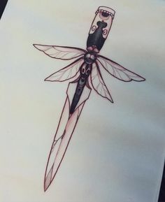 Dragonfly dagger tattoo idea Dragonfly Dagger Tattoo, Marionette Tattoo, Acab Tattoo, Dagger Drawing, Pretty Knives, Dagger Tattoo, Symbol Tattoos, Desenho Tattoo, Dope Tattoos