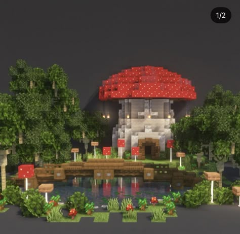 Fairycore Minecraft, Minecraft Mushroom, Minecraft Building Blueprints, Minecraft Cottagecore, Mushroom Village, Minecraft Garden, Cottagecore Minecraft, Minecraft House Plans, Minecraft Cottage