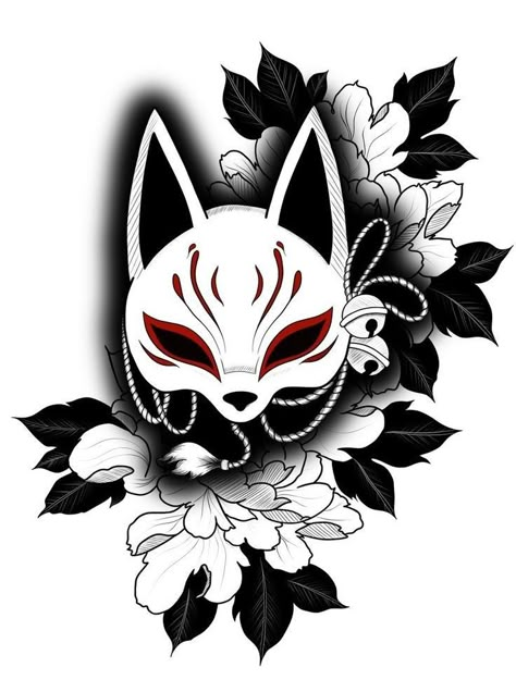 Kitsune Mask Aesthetic, Japanese Kitsune Mask Tattoo, Kitsune Mask Drawing, Kitsune Mask Tattoo, Brown Hairstyles, Kitsune Mask, Japan Tattoo Design, Mask Drawing, Hair Color Brown