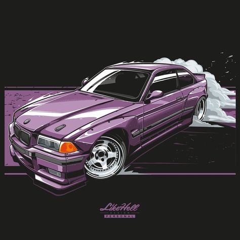 Bmw Illustration, Car Tattoo Design, Car Drifting, E36 Coupe, Minimalist Tattoo Ideas, Bmw Art, Motorsport Art, Automotive Illustration, Jdm Wallpaper