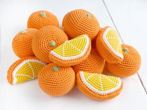 Crochet Orange Slice, Crochet Orange, Food Crochet, Vegan Baby, Crochet Fruit, Pretend Food, Educational Toys For Toddlers, Selling Handmade Items, Orange Slice