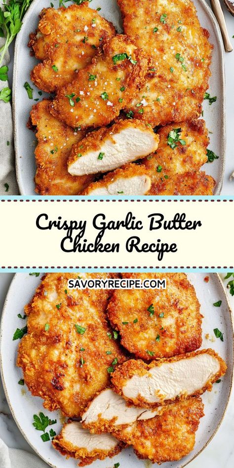 Looking for a quick and mouthwatering chicken recipe that impresses? Our Crispy Garlic Butter Chicken is the perfect blend of crunch and rich garlic flavor. It’s easy to whip up and ideal for busy weeknights. Pin this recipe now for your collection of chicken breast delights! Easy Chicken Cutlet Recipes, Chicken Recipe For Dinner, Quick Chicken Breast Recipes, Crispy Chicken Breast, Chicken Cutlet Recipes, Crispy Garlic, Easy Chicken Breast, Chicken Breast Recipe, Butter Chicken Recipe