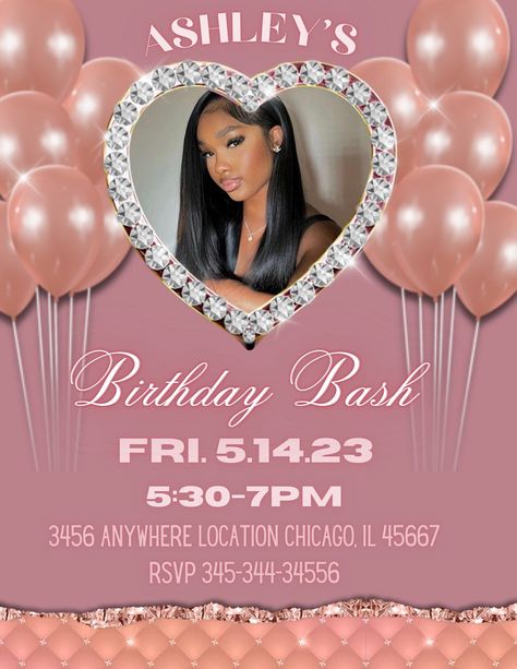 This is a digital listing no physical item will be shipped  Editable  Contact me if u have any questions or need help  Inbox pictures & words u u want on flyer of u need help editing or need me to edit flyer for u💕 Flyer link will be in inbox , after u click link it will direct u to canva Birthday Invitations With Pictures, Pink Birthday Invites, 18th Birthday Flyer, Pink Birthday Invitations Template, Pink Birthday Invitations, Birthday Invitations Ideas, Pink Birthday Theme, Sweet 16 Party Decorations, Birthday Invitation Card Template