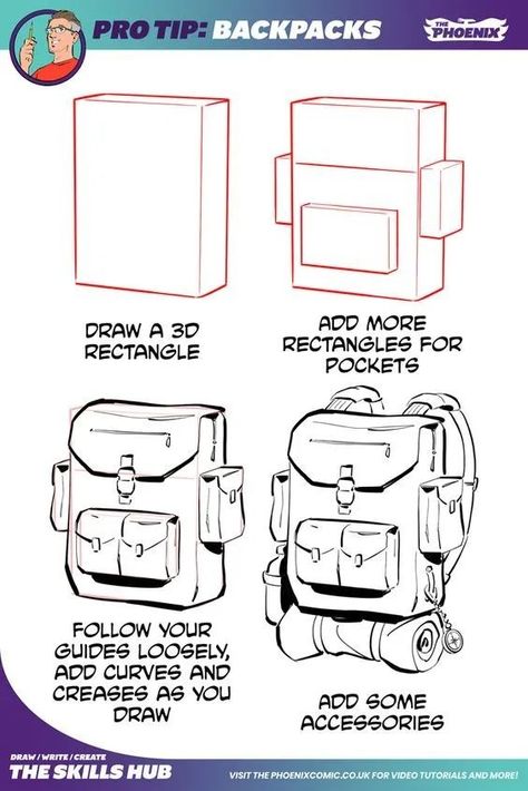 Backpack Drawing, Comic Tutorial, Desain Editorial, Manga Drawing Tutorials, Comic Drawing, Pro Tip, Concept Art Drawing, Digital Painting Tutorials, Guided Drawing