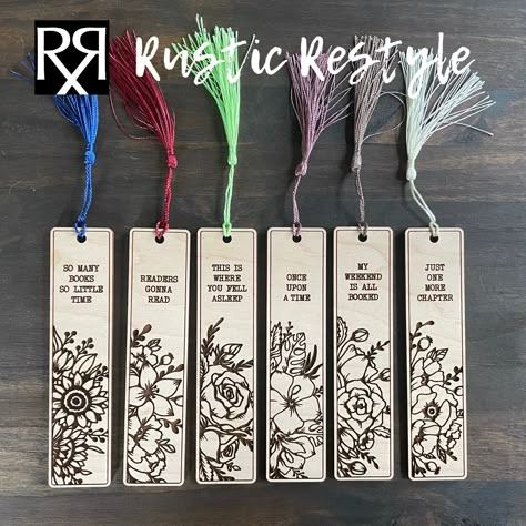 Wooden engraved bookmarks with colorful tassels. These Bookmarks are made from 1/8inch maple wood. A- So Many Books So Little Time B- Readers Gonna Read C- This Is Where You Fell Asleep D- Once Upon A Time E-My Weekend Is All Booked F-Just One More Chapter These Bookmarks come with a colorful Tassel If you want a specific color please note it in the personalization box. If you do not choose a color I will pick one randomly. Wood Bookmarks Cricut, Wood Bookmark Ideas, Just One More Chapter Bookmark, Engraved Bookmark, Colorful Tassels, Wooden Bookmarks, Handmade Bookmarks Diy, Wood Burn Designs, Just One More Chapter