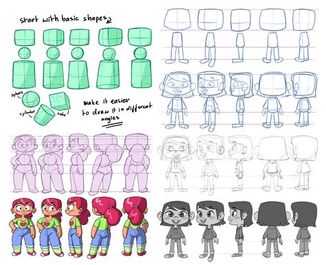 Cartoon Head Shape Reference, Character Design Layout Sheet, How To Draw Body Cartoon, Model Sheet Reference, Character Rotation Sheet, Turnaround Reference Character Sheet, Cartoon Character Turnaround, Cartoon Character Model Sheet, Characters Model Sheet