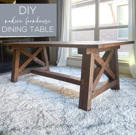 Diy X Base Dining Table, Farmhouse Kitchen Table Plans, Building An Outdoor Table, Free Farmhouse Table Plans, Diy Rustic Kitchen Table, Farm Table Dining Room Diy, Dining Room Table Base, Diy Dinning Room Table, Diy Farmhouse Table And Bench