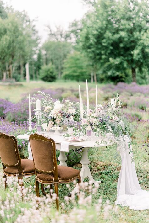 Intimate Blooming Lavender Elopement Reception for two Bridgerton Brunch, Spring Wedding Theme, Seafoam Wedding, Lavender Wedding Colors, Peach Color Schemes, Lavender Farm Wedding, Lavender Wedding Theme, Intimate Wedding Photos, Purple And Peach