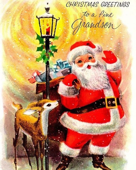 Free Christmas Greetings, Finnish Christmas, Images Noêl Vintages, Christmas Card Images, Christmas Ecards, Jingle Jangle, Retro Christmas Cards, Christmas Santas, Vintage Holiday Cards