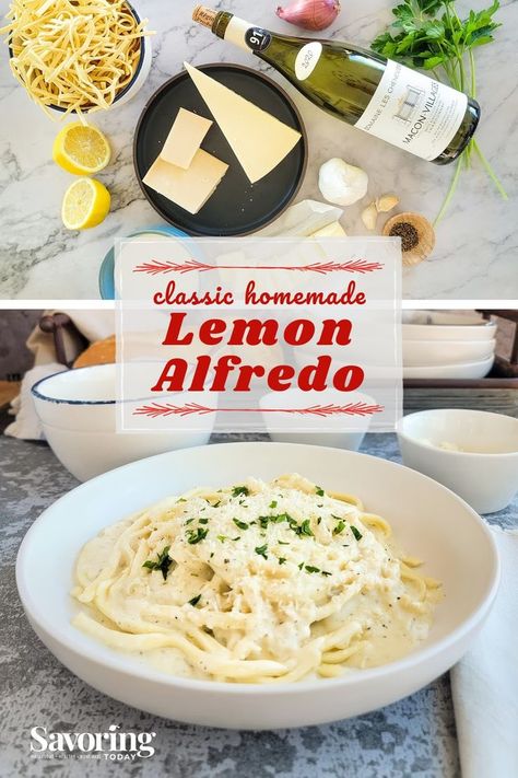 STOP! Before you buy a jar of alfredo sauce, think twice! Our recipe for LEmon Alfredo Sauce is SO easy to make and 100 times yummier than anything you'll buy sitting on the shelf at the store. We use fresh, whole ingredients, including hand grated parmesan and romano cheeses, to make a truly delightful alfredo sauce perfect for veggies, pastas, gratin, pizza, and anything in between. Lemon Alfredo Sauce, Best Alfredo, Pasta Party, Sherry Wine, Romano Cheese, Lemon Sauce, Quick Weeknight Meals, Easy Dinners, Alfredo Sauce