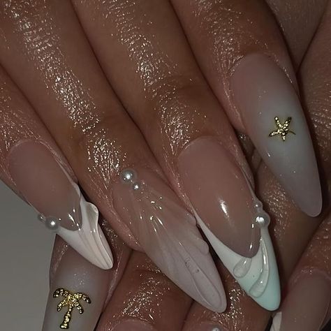 NAILS BY LILI on Instagram: "coachella mermaid 🩵🧜‍♀️⭐️
.
.
#almondnails #squarenails #pinkfrenchnails #nailinspo #hellokittynails #valentinobeautypure #lanails #nailtech #nailart  #whitenails #ombrenails #airbrushnails #glitternails #pinknails #chromenails #goldnails" French Tip Mermaid Nails, Mermaid Nails Square, Square Mermaid Nails, White Mermaid Nails, Coachella Nails Ideas, Coachella Nails, Pink French Nails, La Nails, Airbrush Nails