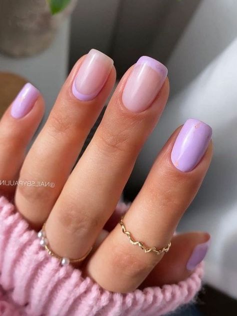 simple French tip nails Purple Gel Nails, Light Purple Nails, Holiday Acrylic Nails, Violet Nails, Ombre Acrylic, Unghie Sfumate, Colourful Nails, Ballet Nails, Girly Acrylic